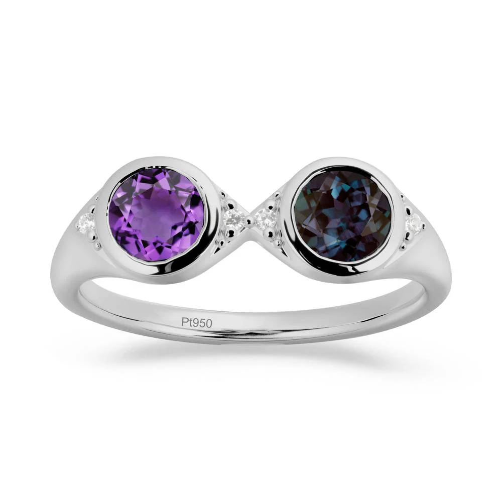 Bezel Alexandrite and Amethyst Two Stone Ring - Image 5