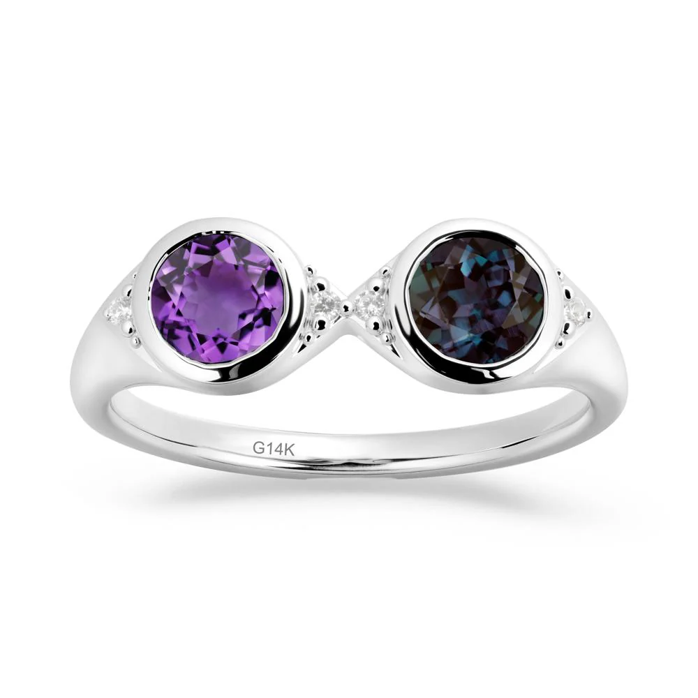 Bezel Alexandrite and Amethyst Two Stone Ring - Image 6