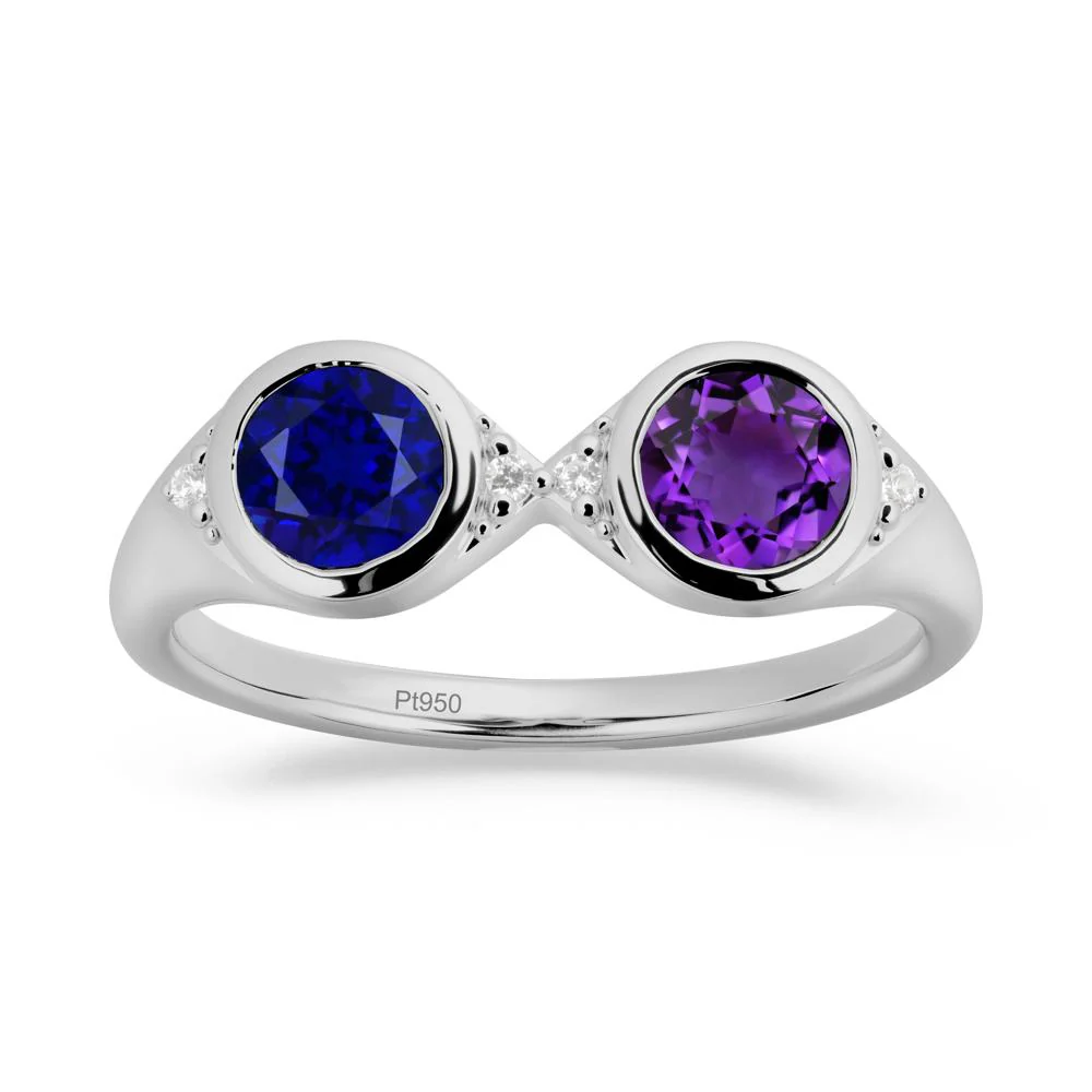 Bezel Amethyst and Sapphire Two Stone Ring - Image 3
