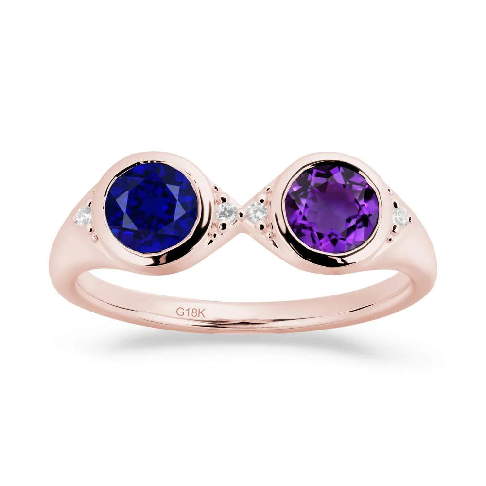 Bezel Amethyst and Sapphire Two Stone Ring - Image 9