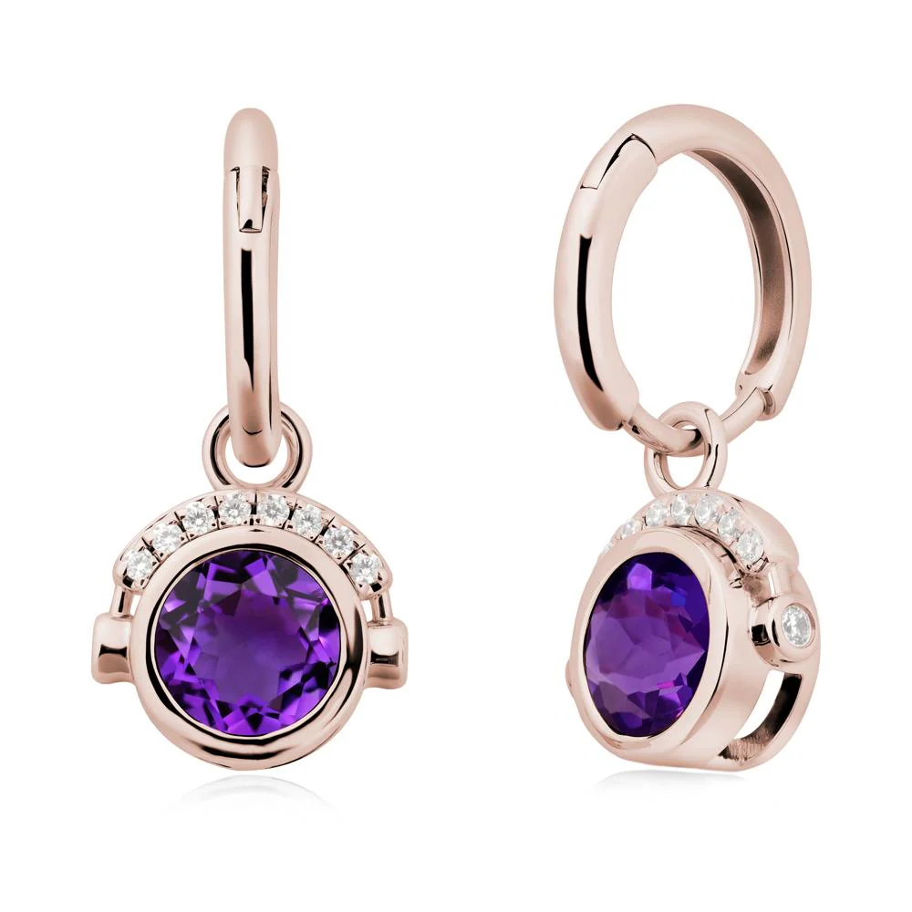 Bezel Amethyst Earrings Inspired By Headphones - Image 2