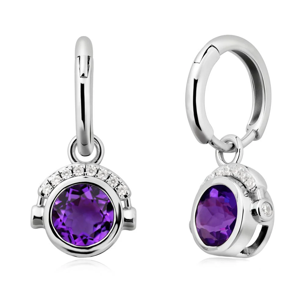 Bezel Amethyst Earrings Inspired By Headphones - Image 3