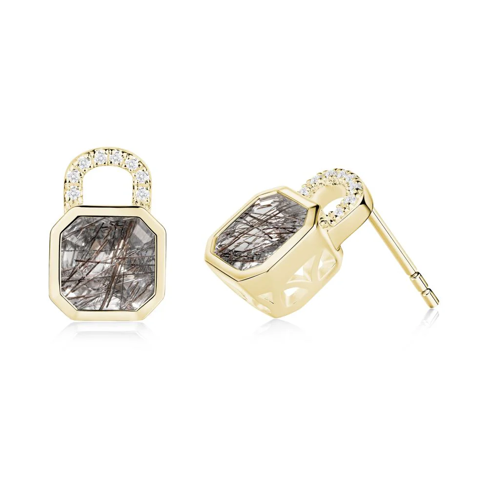 Bezel Black Rutilated Quartz Stud Earrings - Image 7