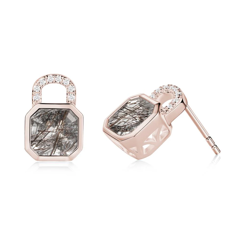 Bezel Black Rutilated Quartz Stud Earrings - Image 9
