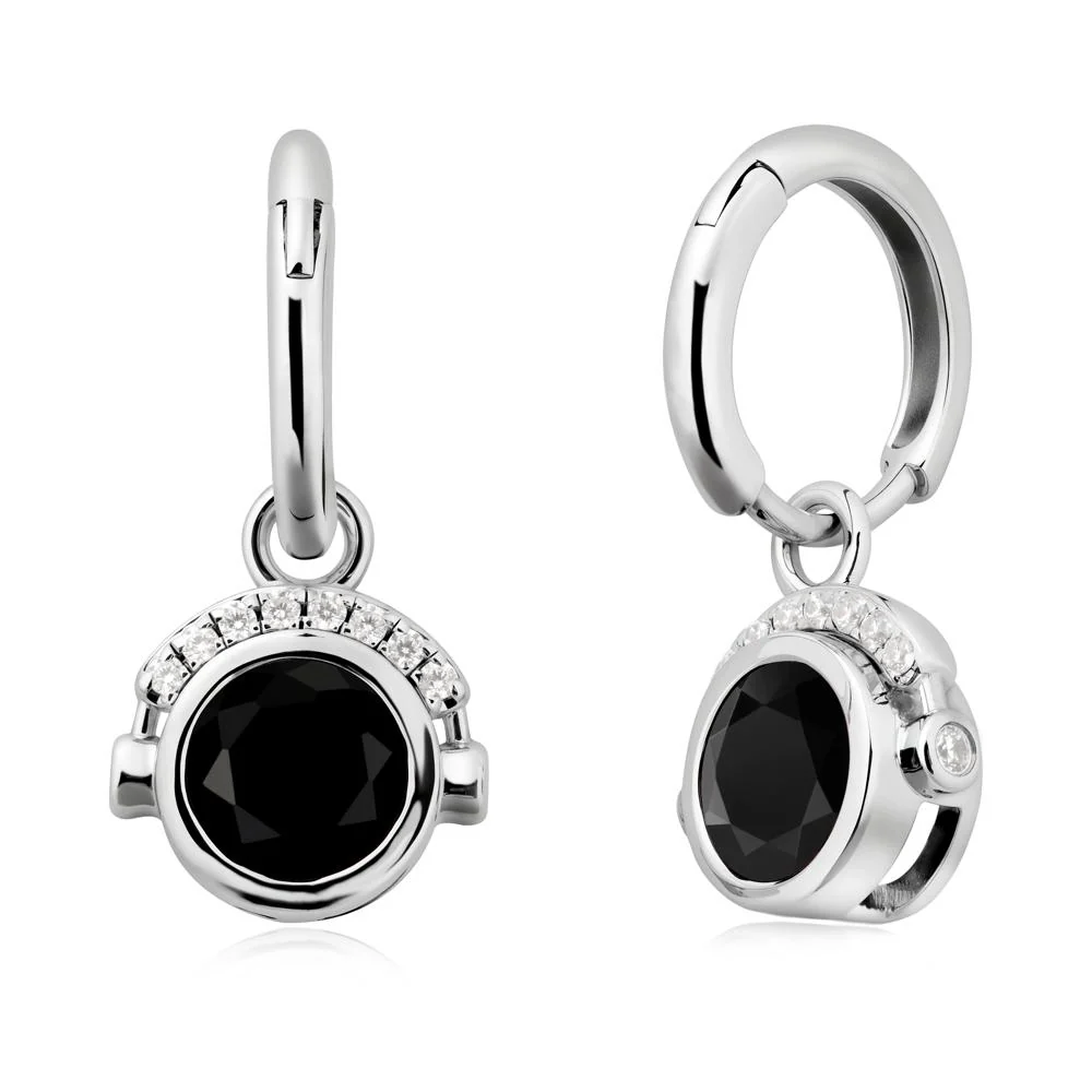 Bezel Black Spinel Earrings Inspired By Headphones - Image 3