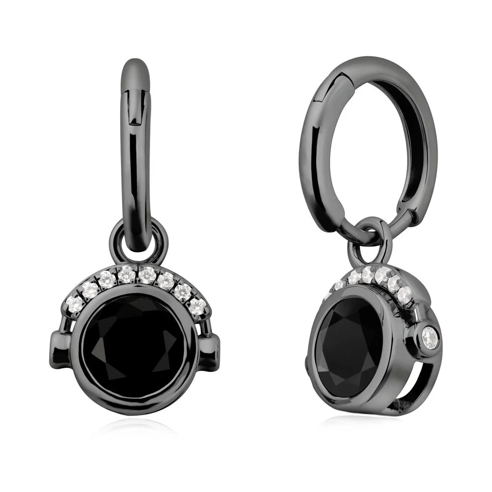 Bezel Black Spinel Earrings Inspired By Headphones - Image 7