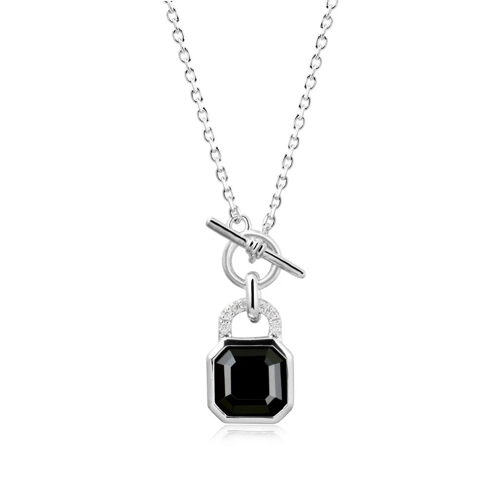 Bezel Black Spinel Toggle Necklace - Image 6