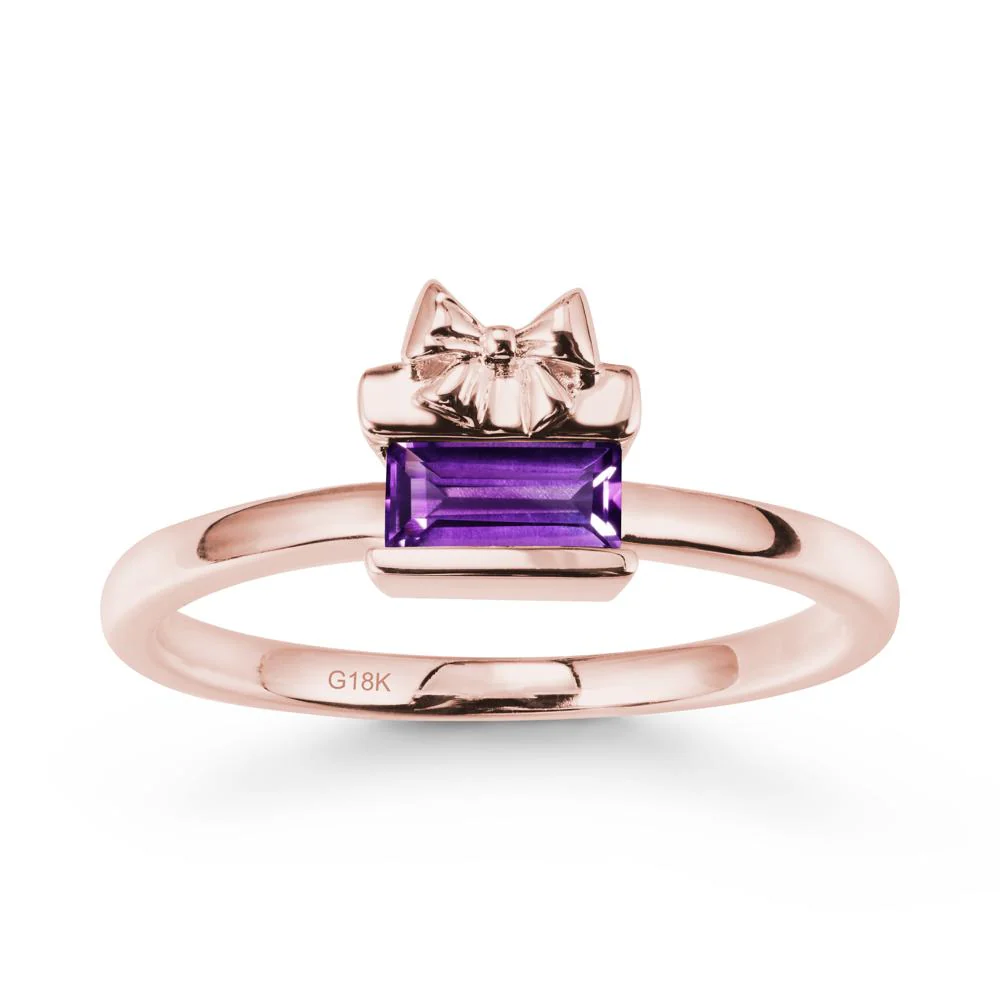 Bezel Bow Knot East West Amethyst Ring - Image 5