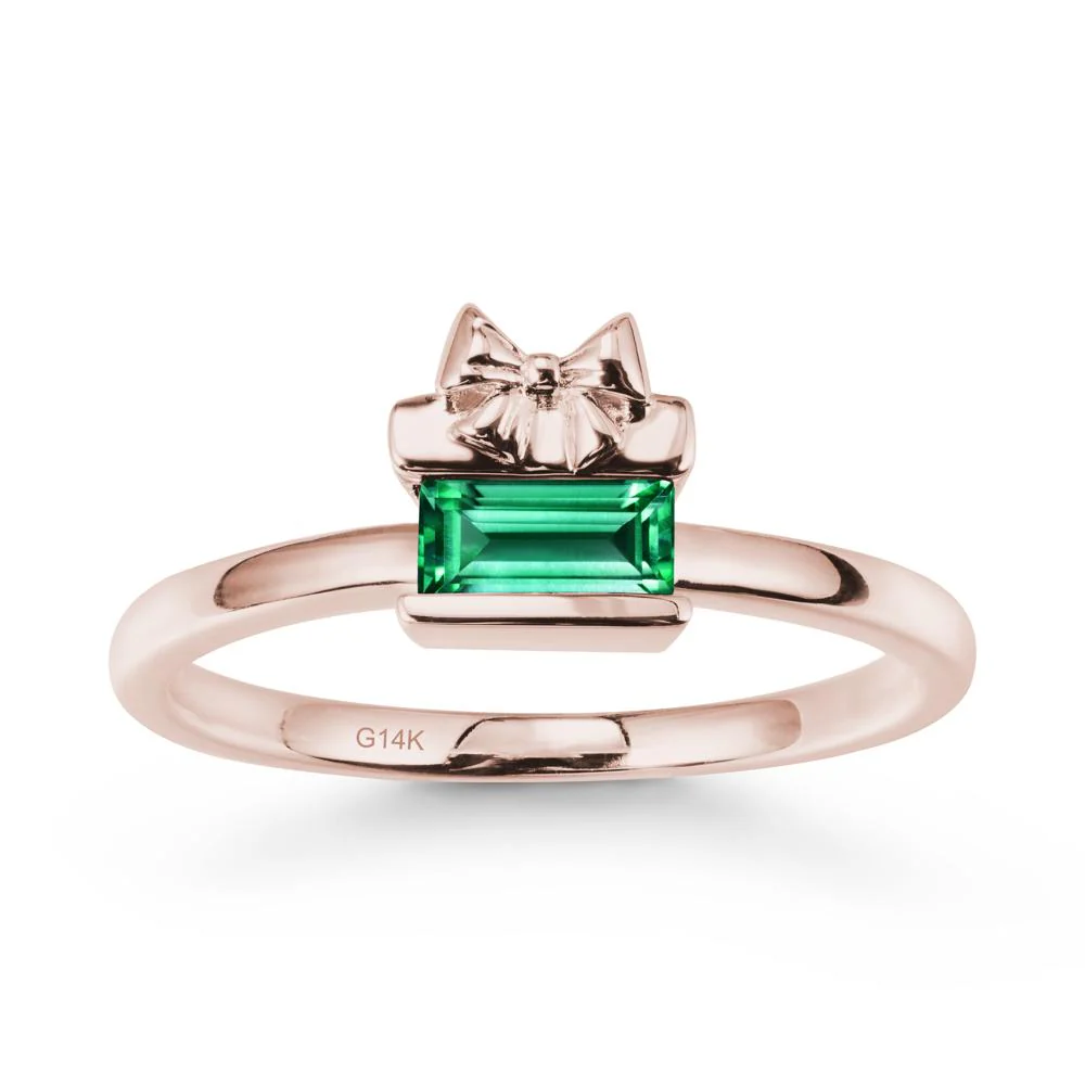 Bezel Bow Knot East West Emerald Ring - Image 2