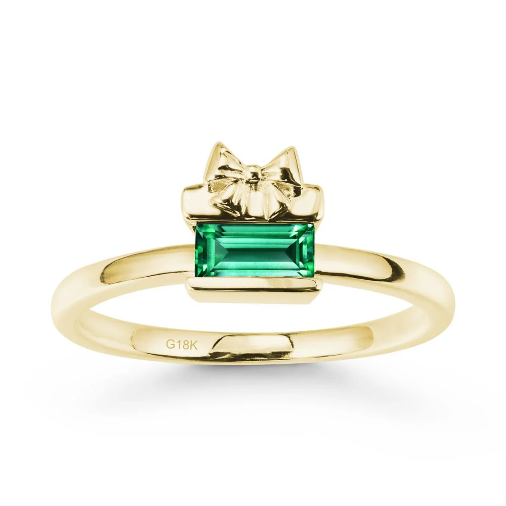 Bezel Bow Knot East West Emerald Ring - Image 7