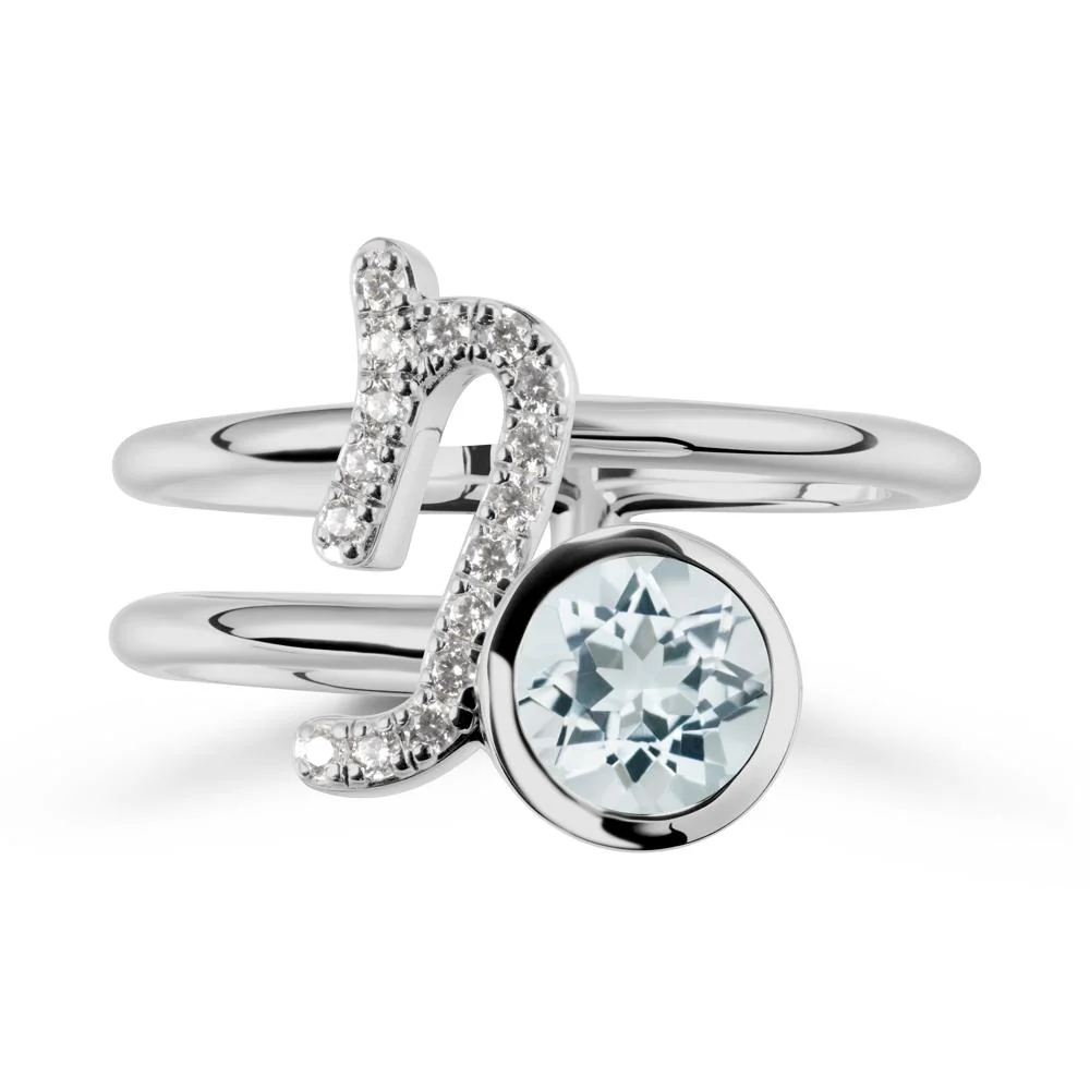 Bezel Capricorn Zodiac Aquamarine Ring - Image 9