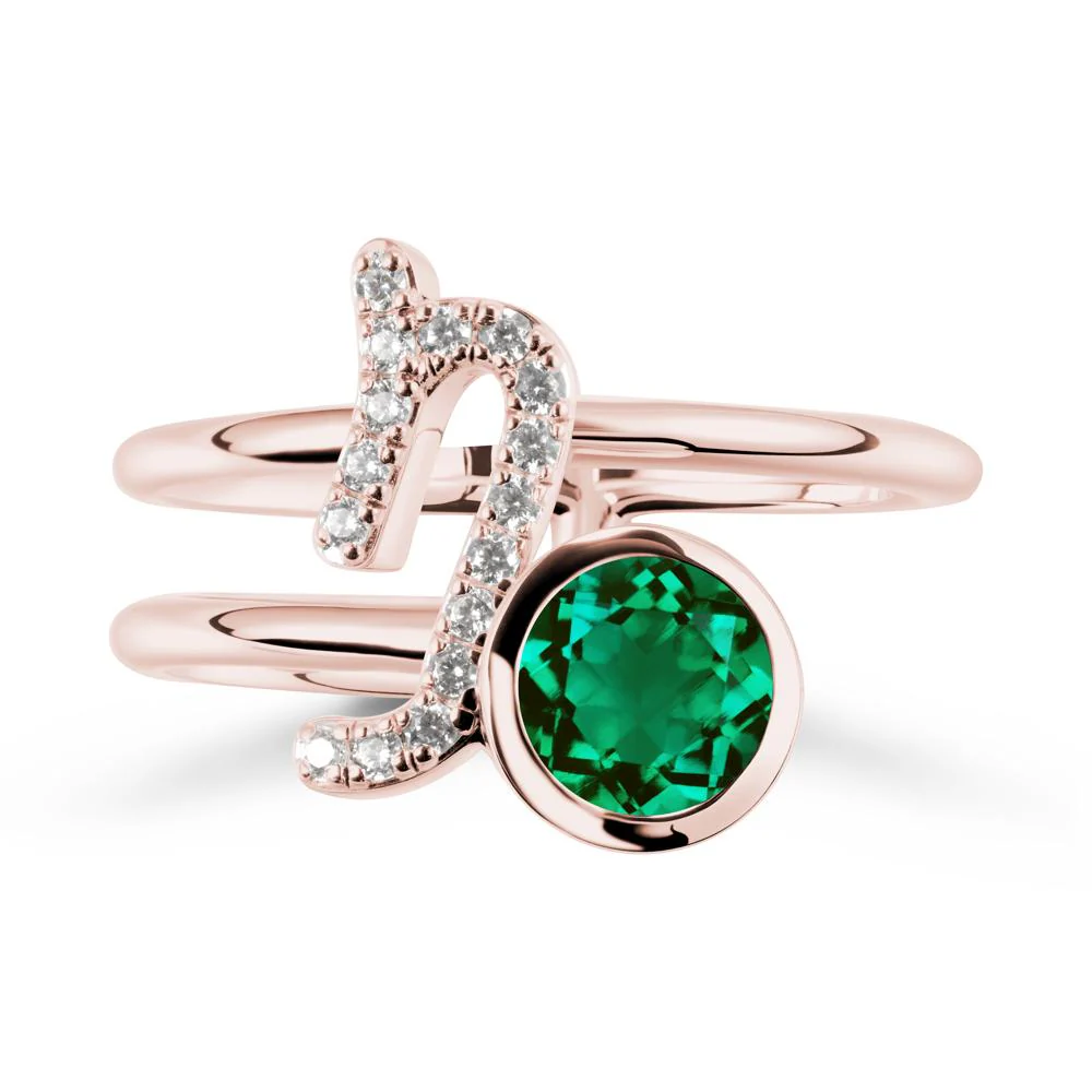 Bezel Capricorn Zodiac Emerald Ring - Image 4