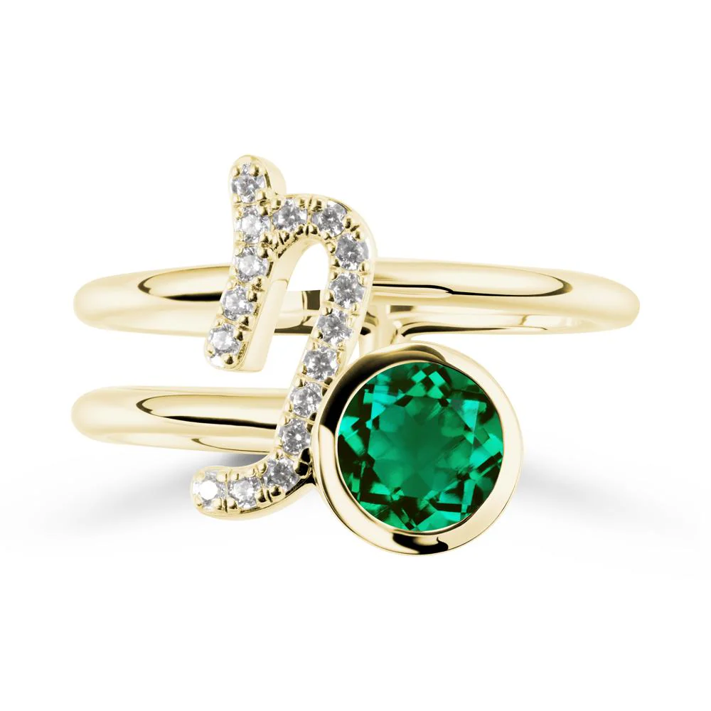 Bezel Capricorn Zodiac Emerald Ring - Image 6