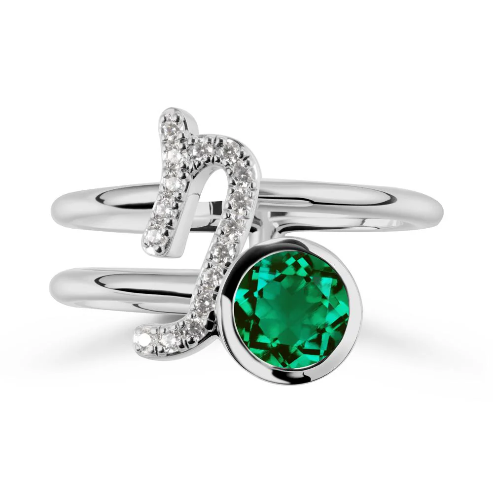 Bezel Capricorn Zodiac Emerald Ring - Image 8