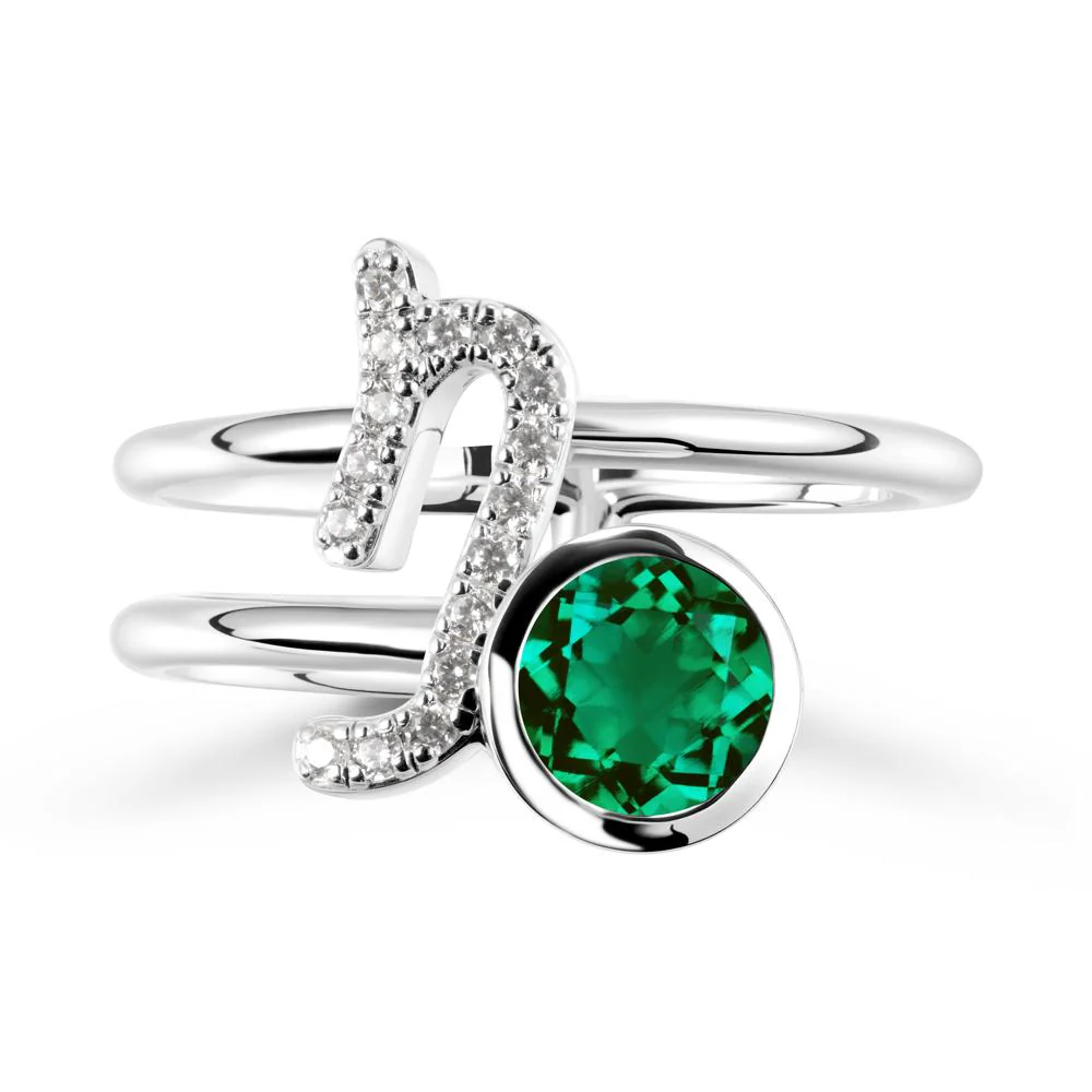 Bezel Capricorn Zodiac Emerald Ring - Image 9