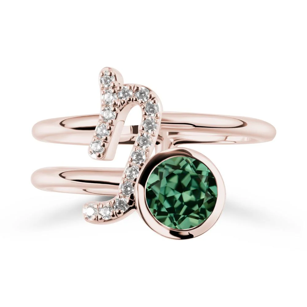 Bezel Capricorn Zodiac Green Sapphire Ring - Image 2