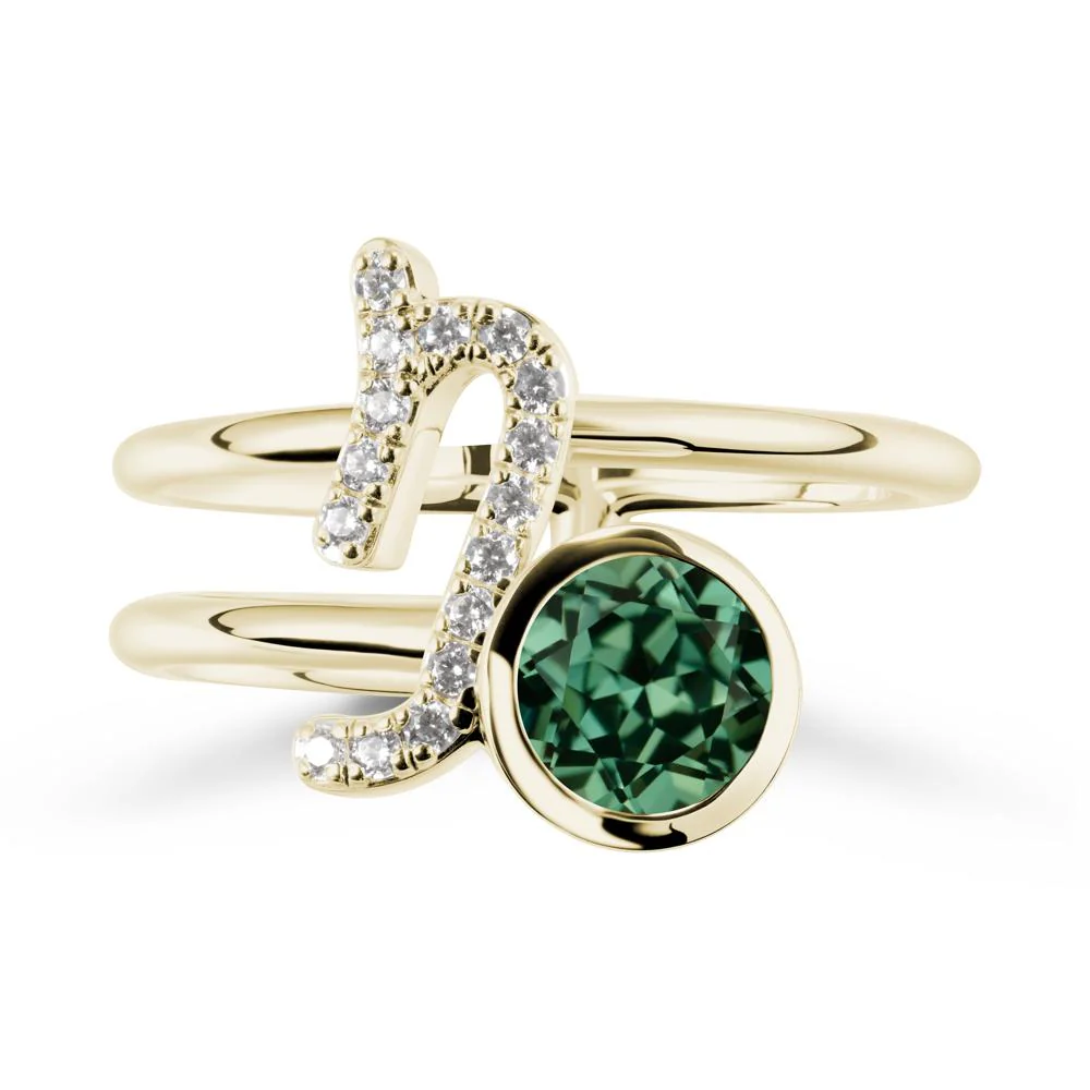Bezel Capricorn Zodiac Green Sapphire Ring - Image 4