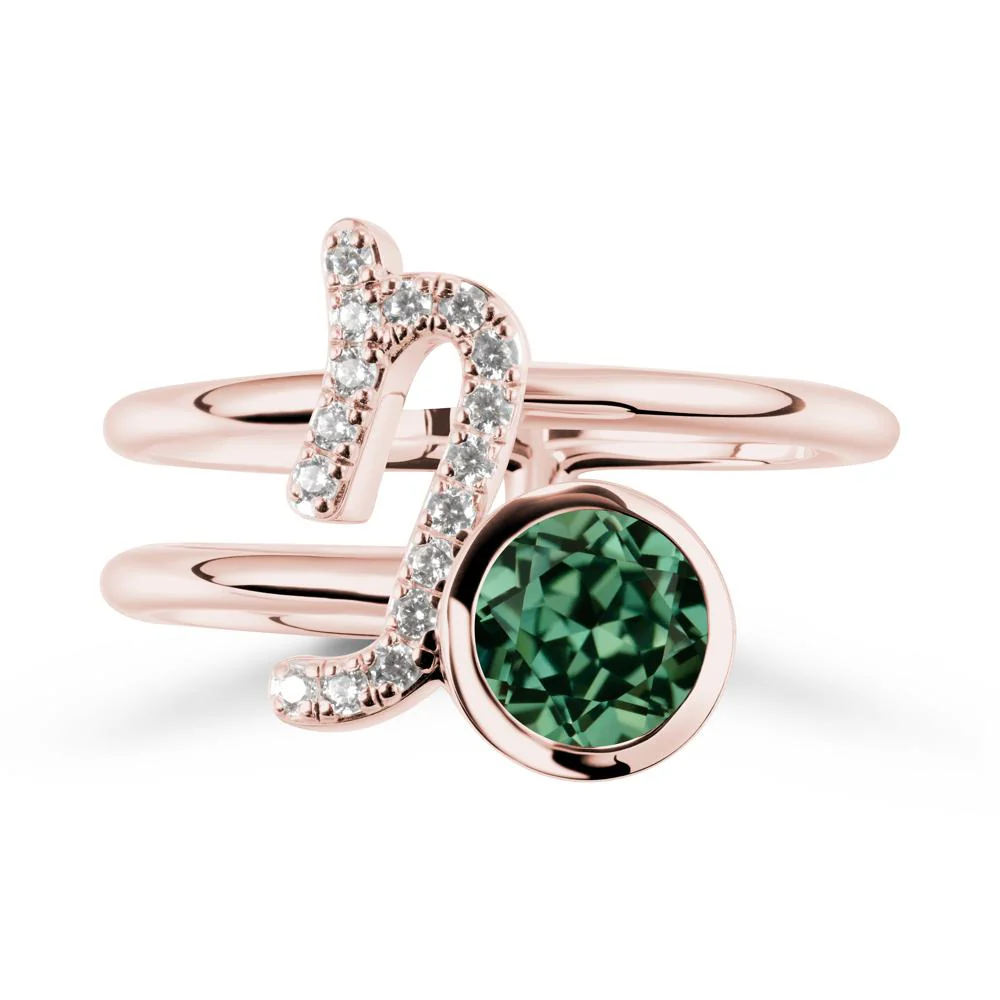 Bezel Capricorn Zodiac Green Sapphire Ring - Image 5
