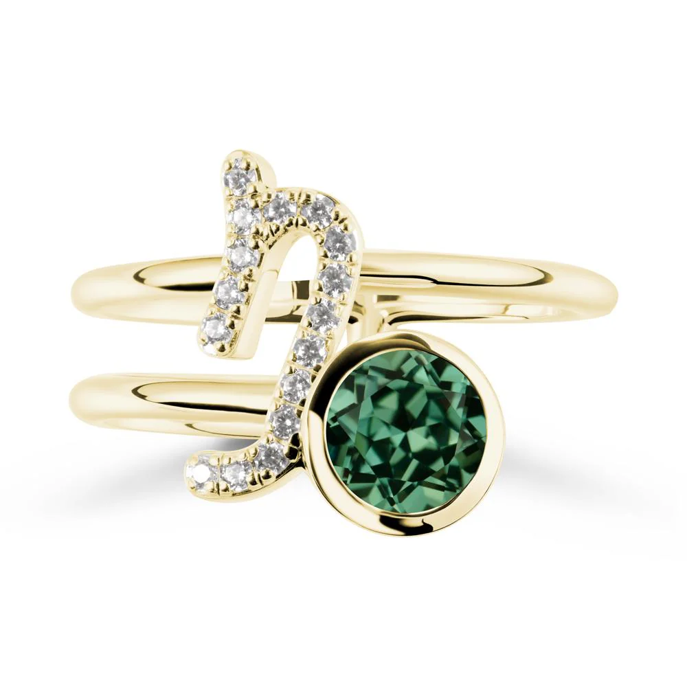 Bezel Capricorn Zodiac Green Sapphire Ring - Image 7