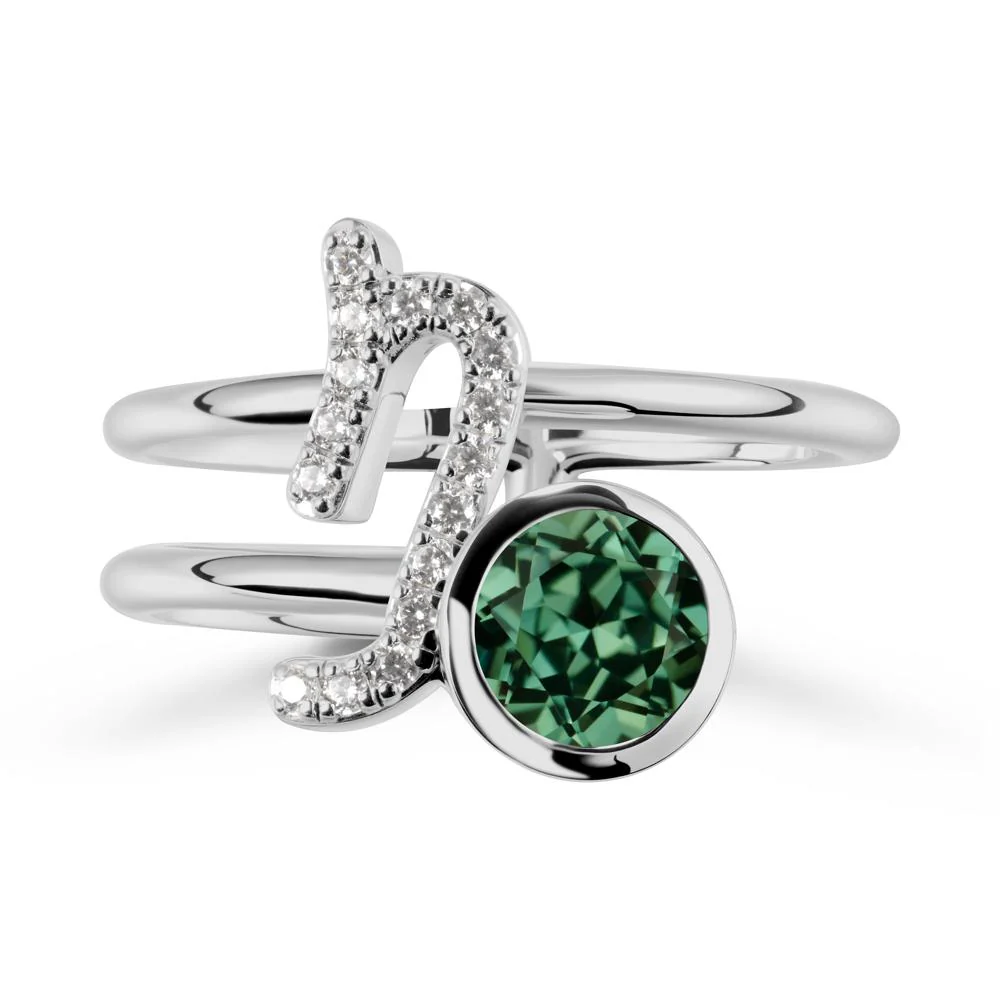 Bezel Capricorn Zodiac Green Sapphire Ring - Image 8