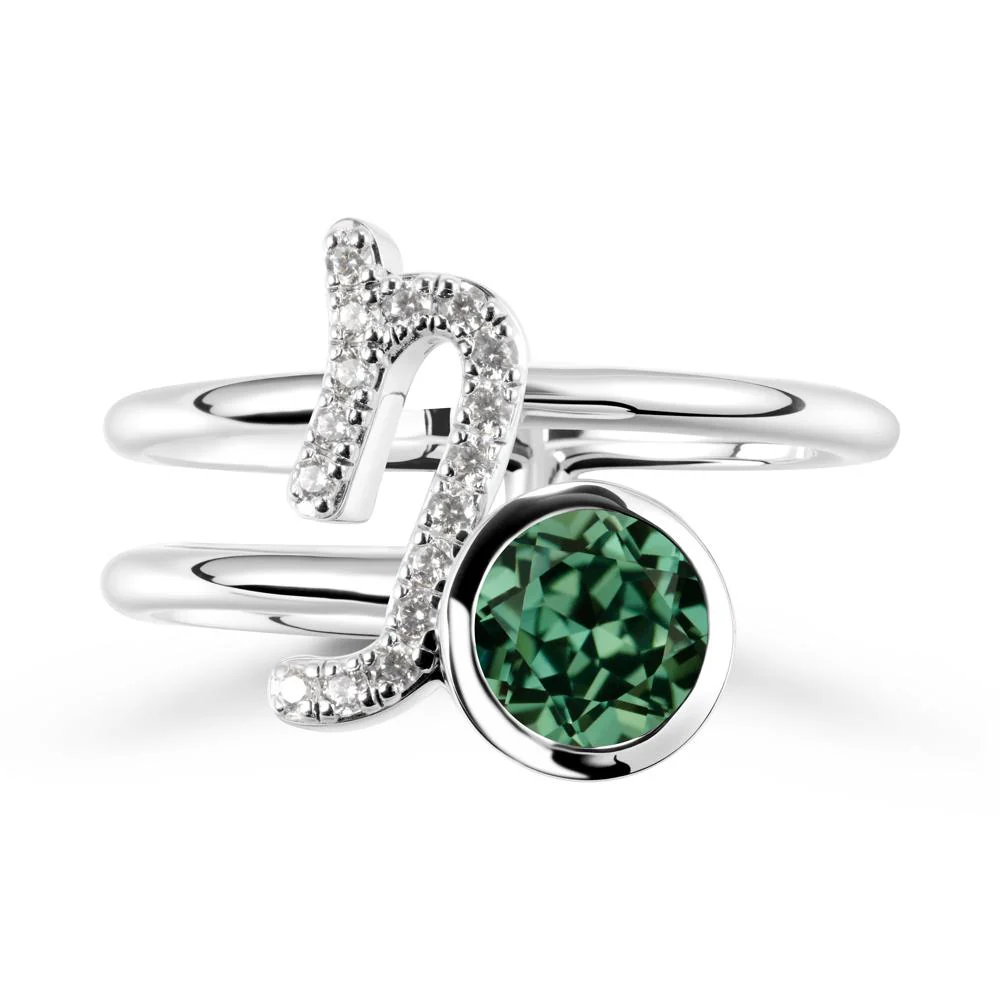 Bezel Capricorn Zodiac Green Sapphire Ring - Image 9