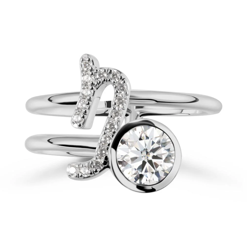Bezel Capricorn Zodiac Moissanite Ring - Image 8