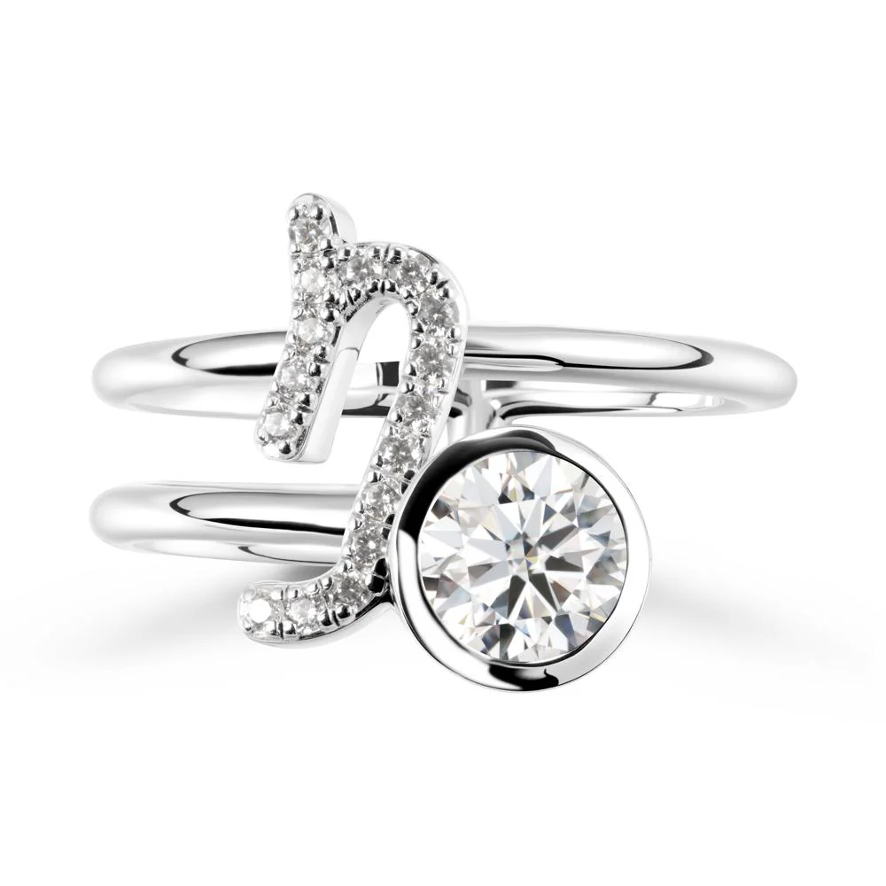 Bezel Capricorn Zodiac Moissanite Ring - Image 9