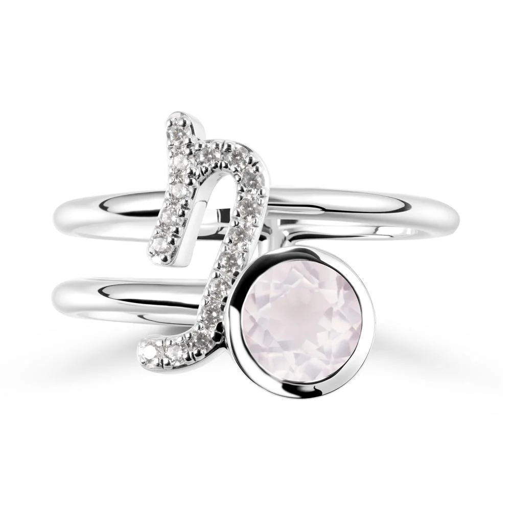 Bezel Capricorn Zodiac Rose Quartz Ring - Image 3