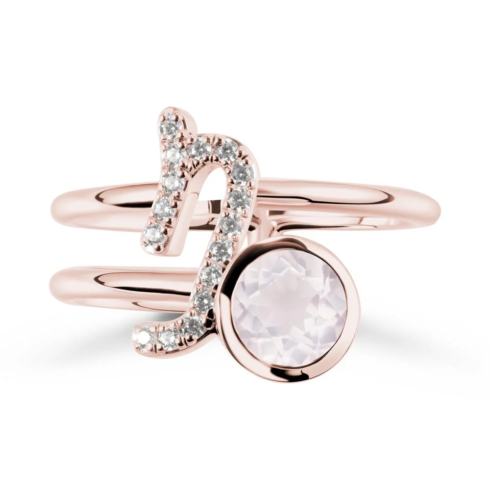 Bezel Capricorn Zodiac Rose Quartz Ring - Image 5