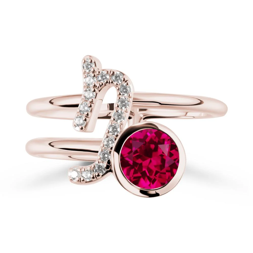 Bezel Capricorn Zodiac Ruby Ring - Image 2