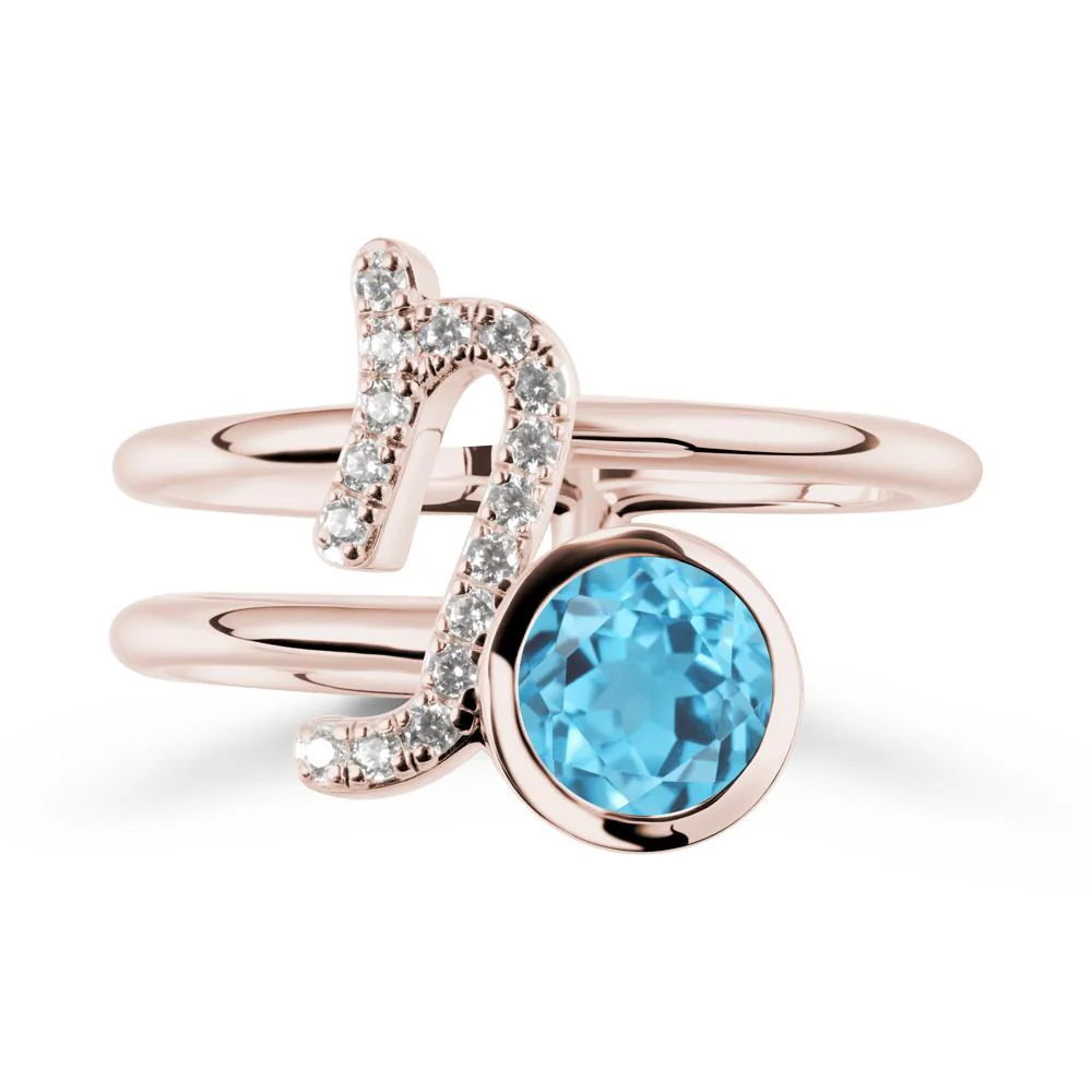 Bezel Capricorn Zodiac Swiss Blue Topaz Ring - Image 2