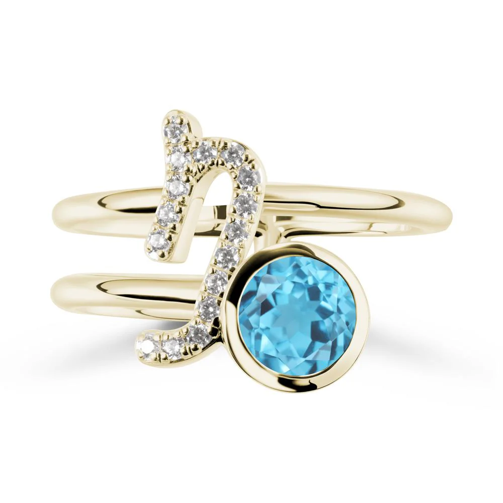 Bezel Capricorn Zodiac Swiss Blue Topaz Ring - Image 3