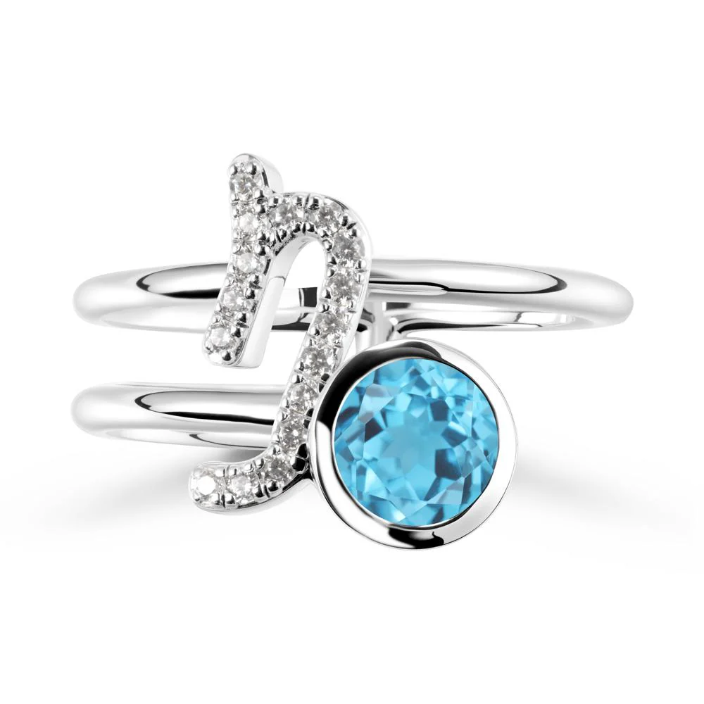Bezel Capricorn Zodiac Swiss Blue Topaz Ring - Image 5
