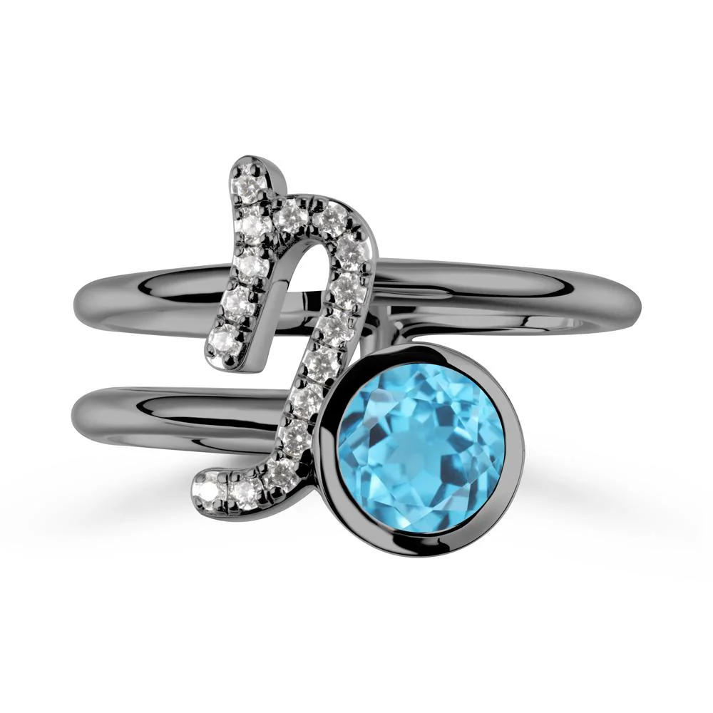 Bezel Capricorn Zodiac Swiss Blue Topaz Ring - Image 7