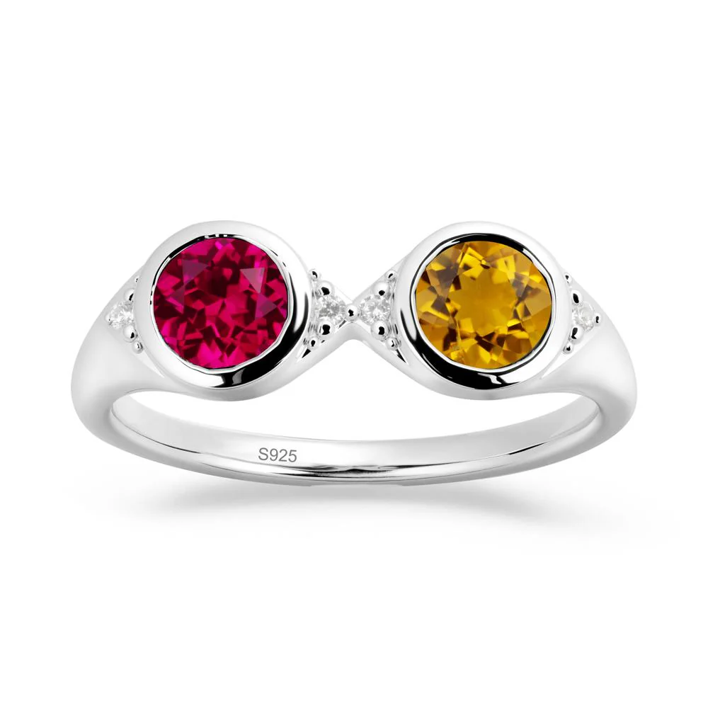 Bezel Citrine and Ruby Two Stone Ring - Image 5