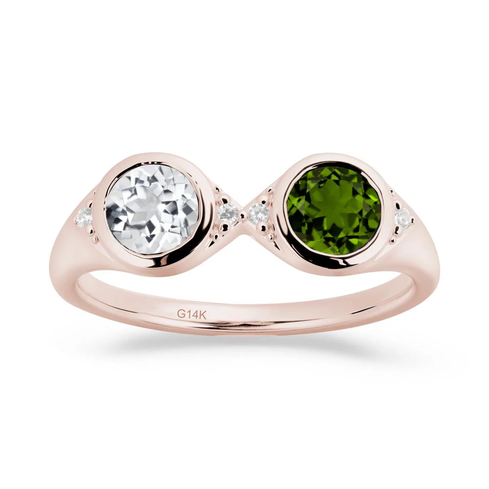 Bezel Diopside and White Topaz Two Stone Ring - Image 3