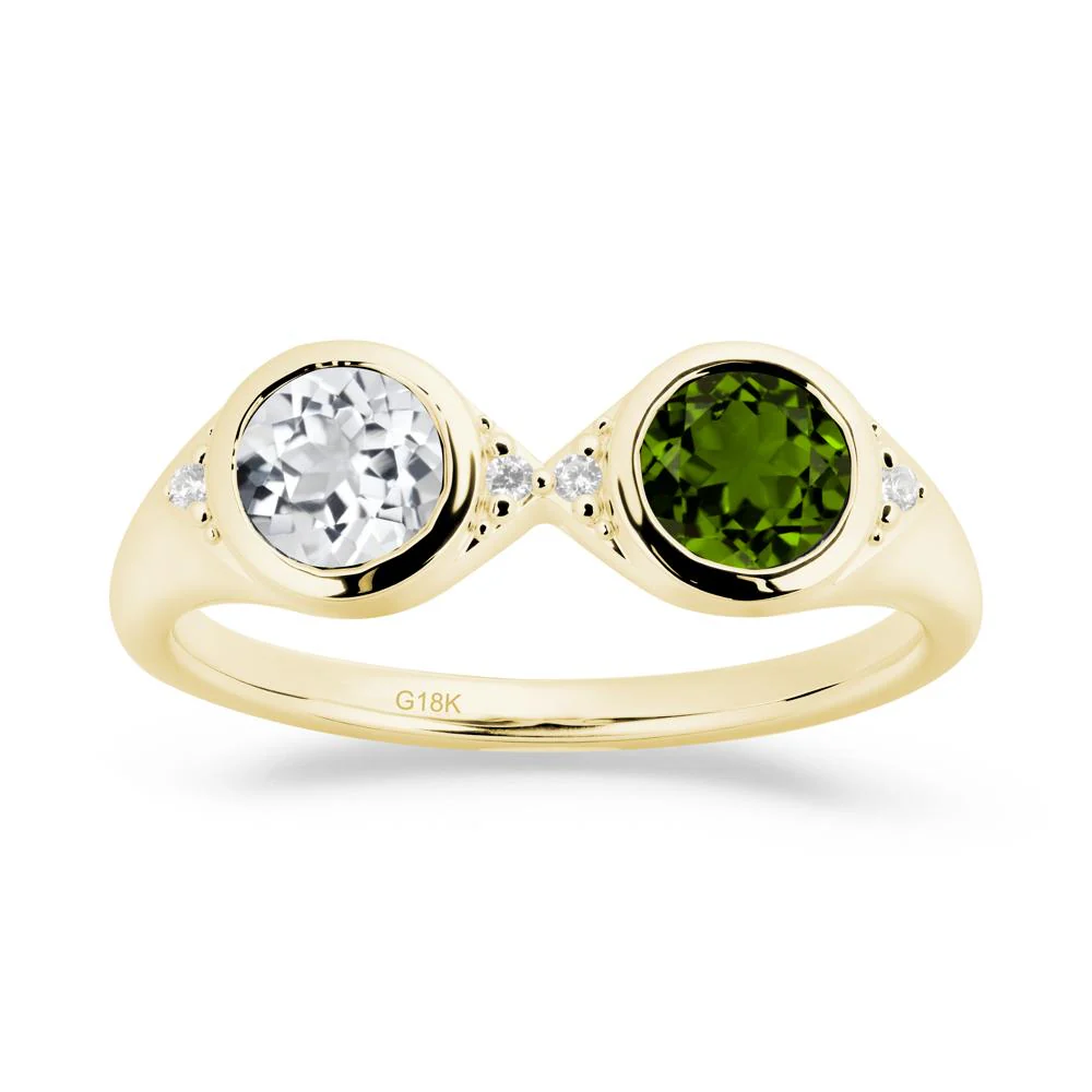 Bezel Diopside and White Topaz Two Stone Ring - Image 7