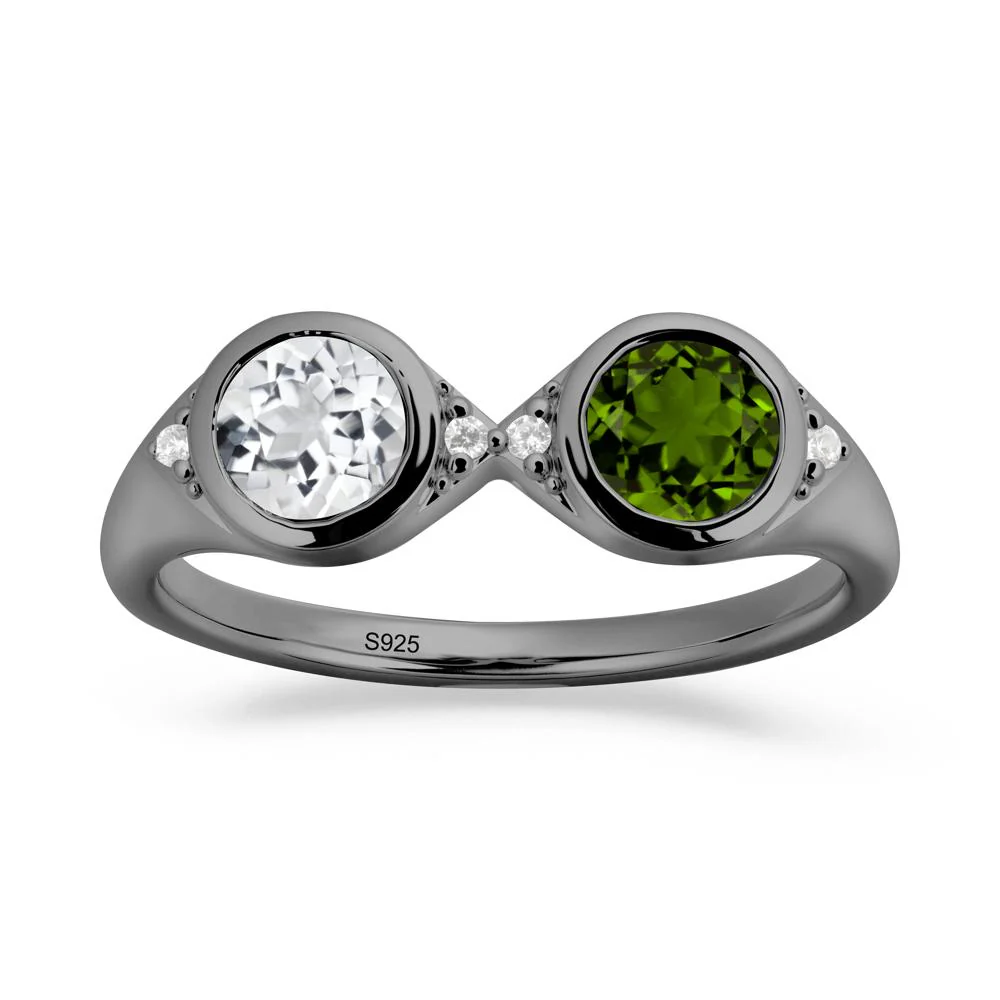 Bezel Diopside and White Topaz Two Stone Ring - Image 8