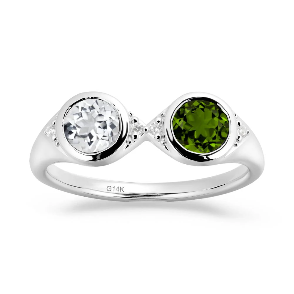 Bezel Diopside and White Topaz Two Stone Ring - Image 9