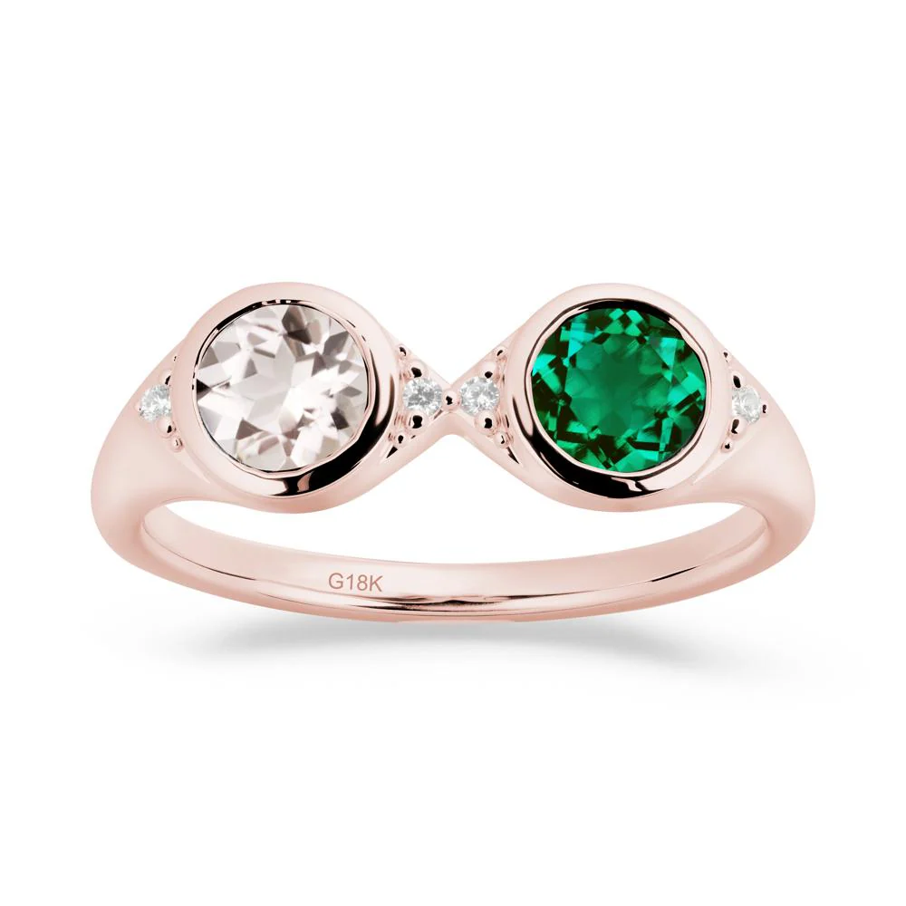 Bezel Emerald and Morganite Two Stone Ring - Image 3