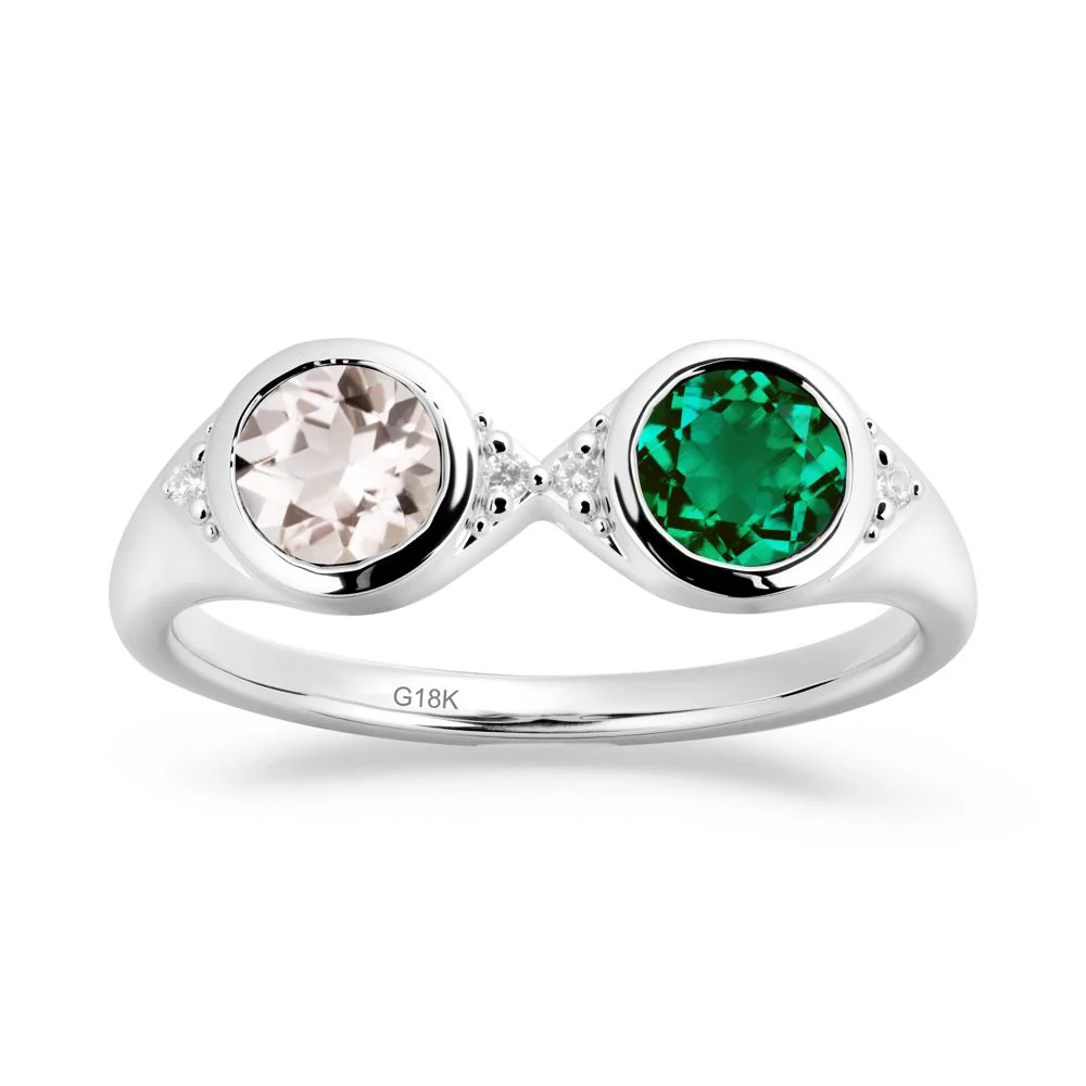 Bezel Emerald and Morganite Two Stone Ring - Image 4