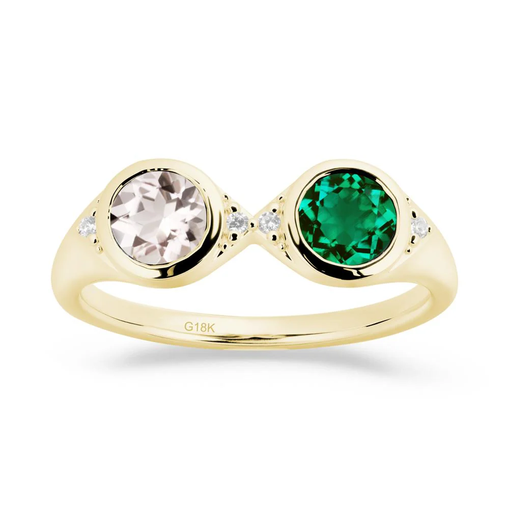 Bezel Emerald and Morganite Two Stone Ring - Image 7