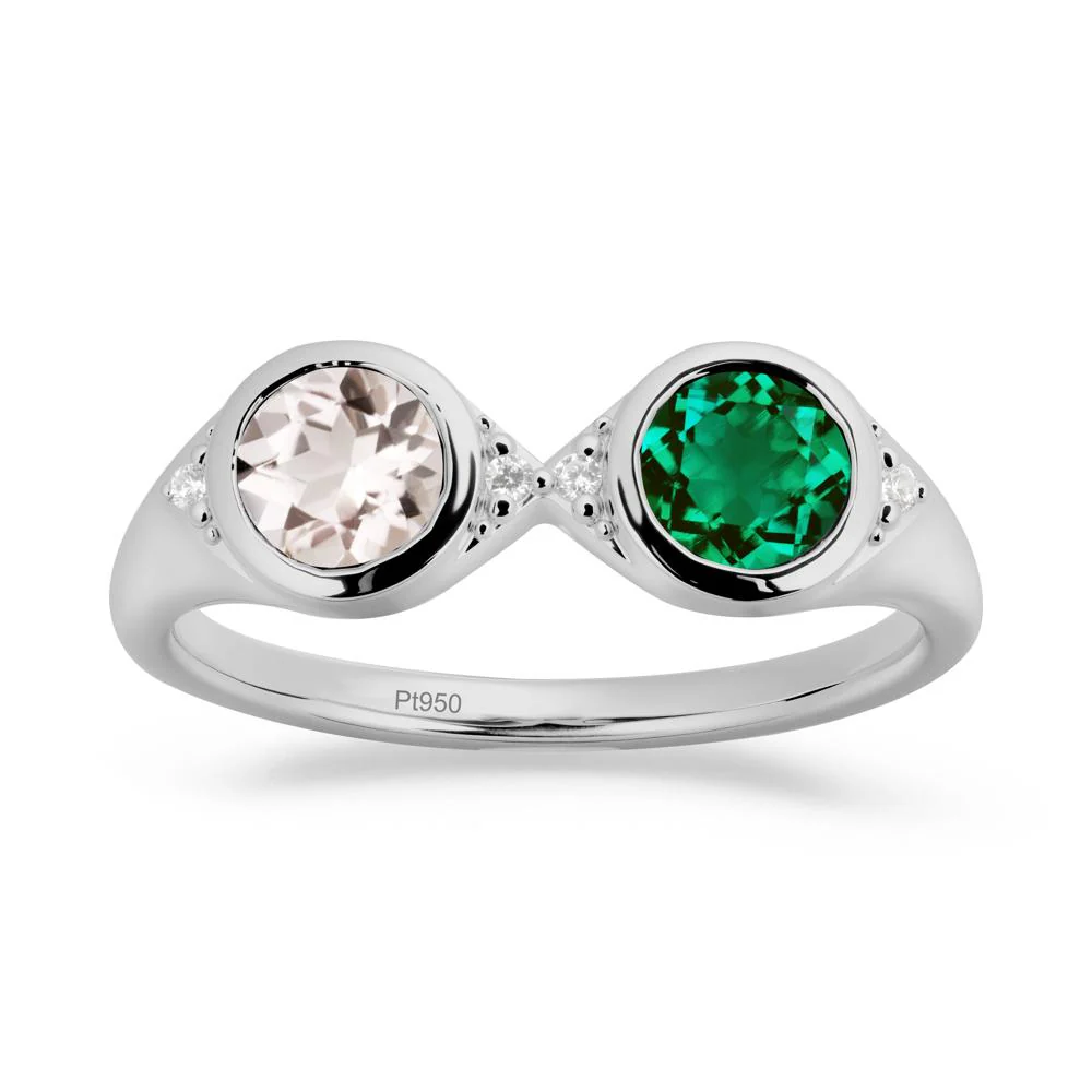 Bezel Emerald and Morganite Two Stone Ring - Image 9