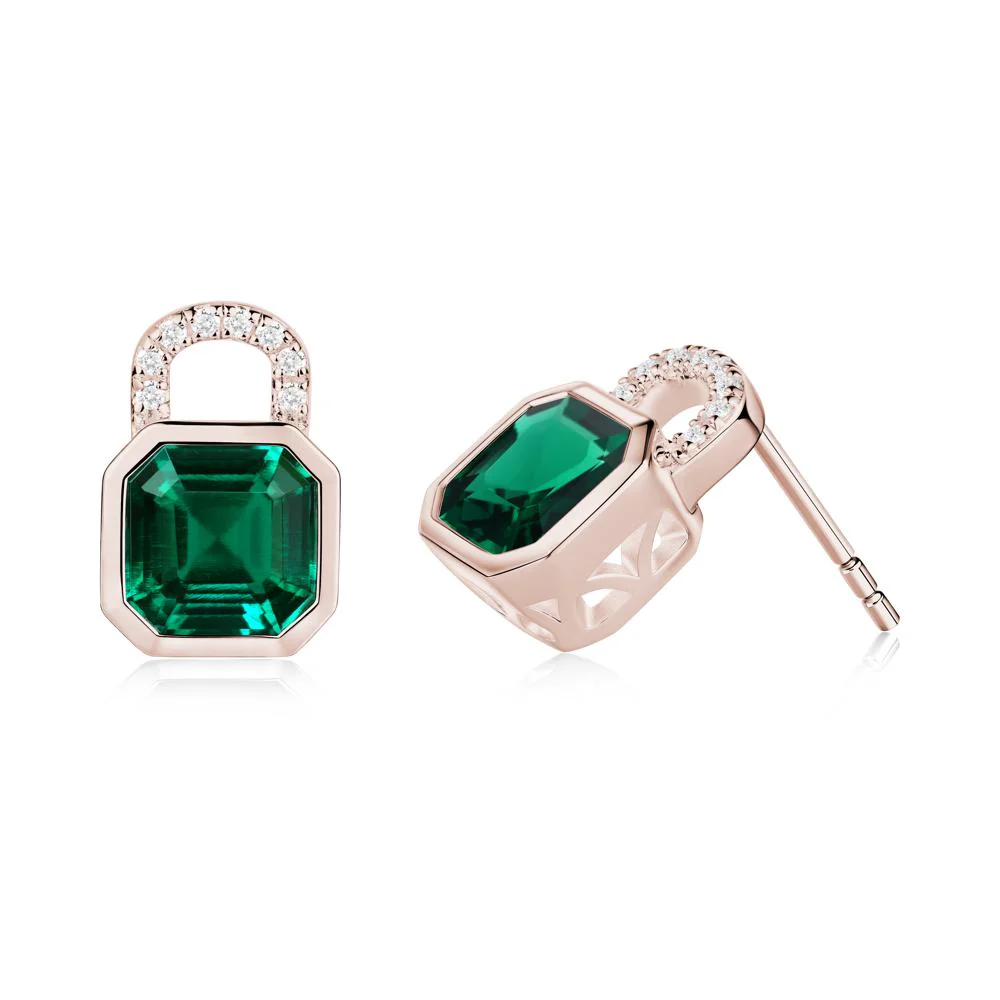 Bezel Emerald Stud Earrings - Image 3