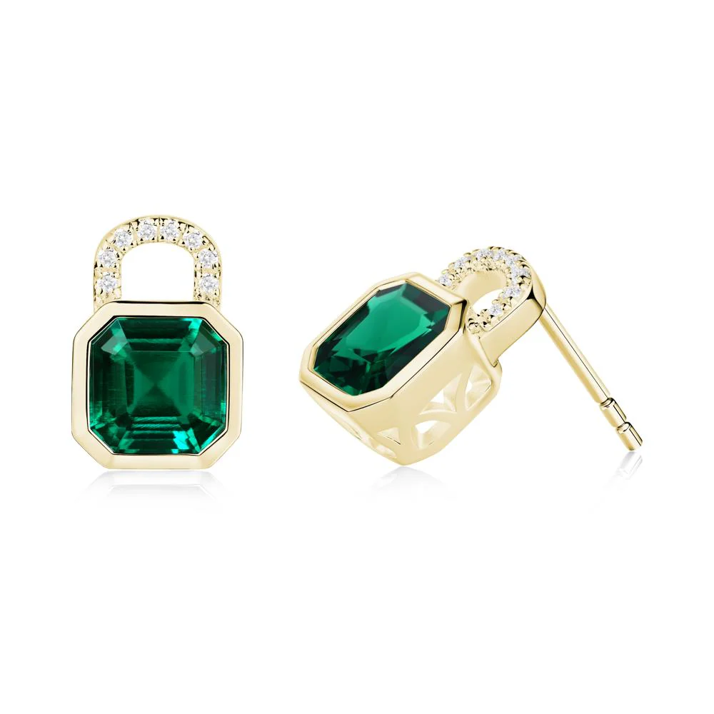 Bezel Emerald Stud Earrings - Image 4