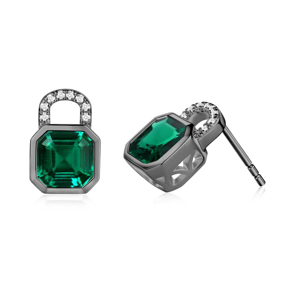 Bezel Emerald Stud Earrings - Image 5