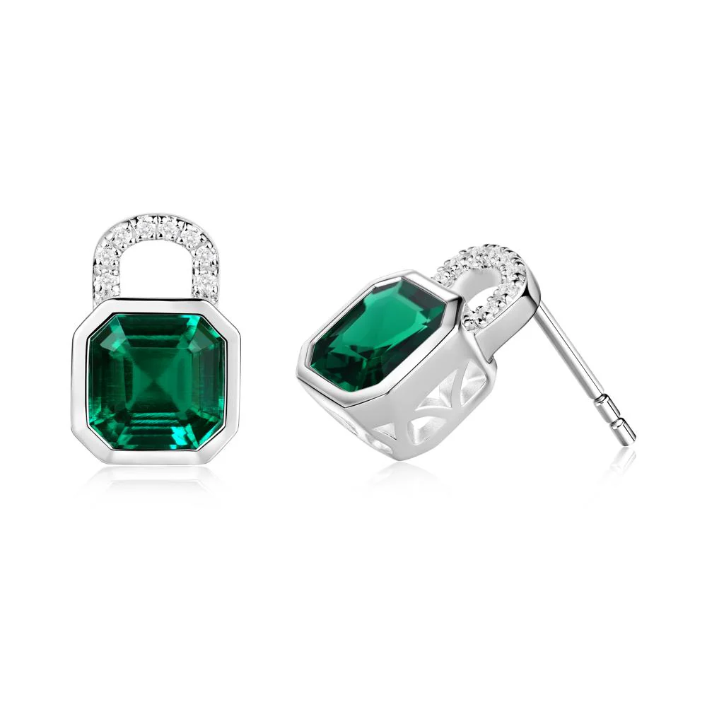 Bezel Emerald Stud Earrings - Image 9