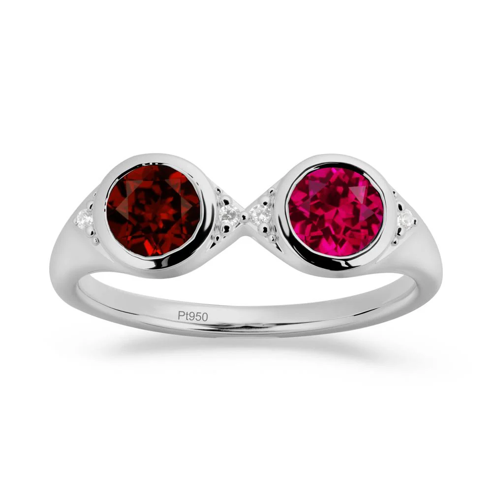 Bezel Garnet and Ruby Two Stone Ring - Image 2