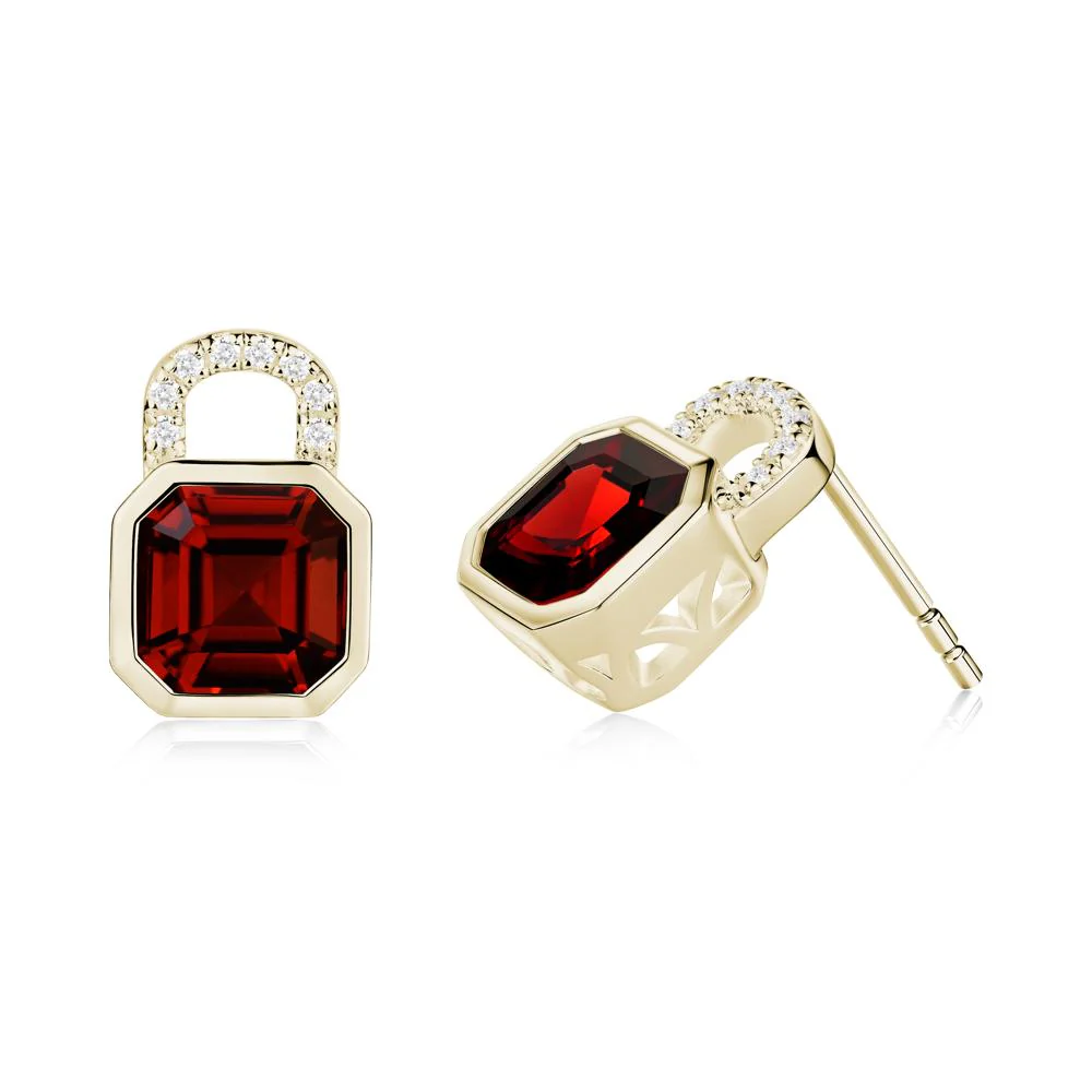 Bezel Garnet Stud Earrings