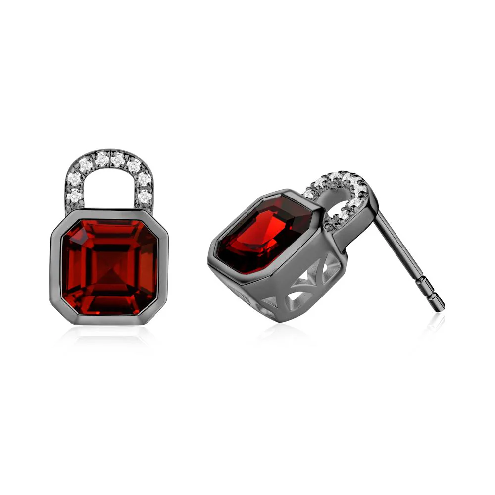 Bezel Garnet Stud Earrings - Image 2